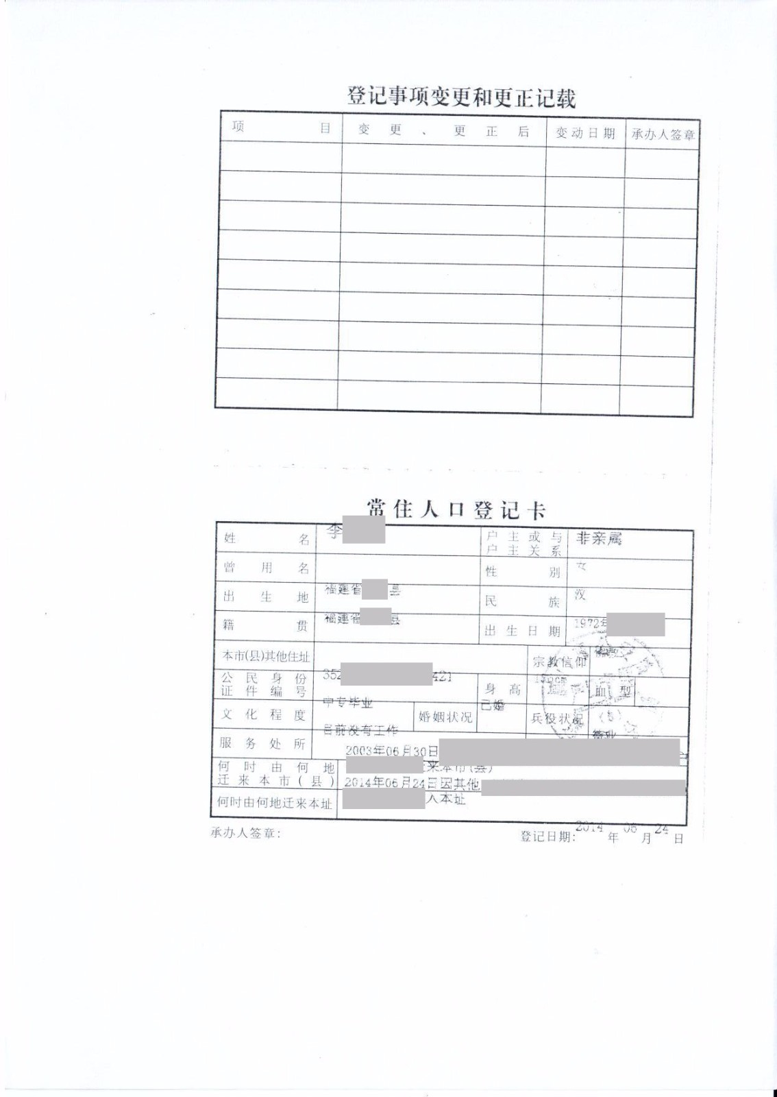 借款人妻子户口本